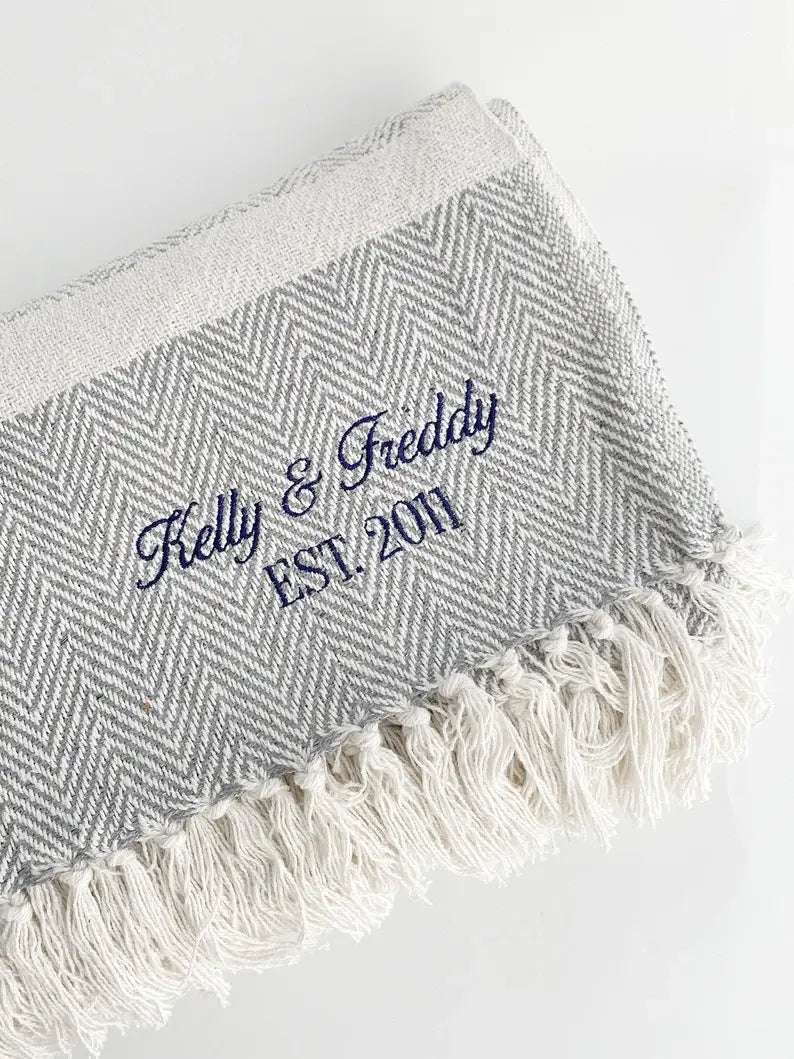 Custom Monogram - Embroidered Throw Blankets for Adults: Great Anniversary Gift for Couples
