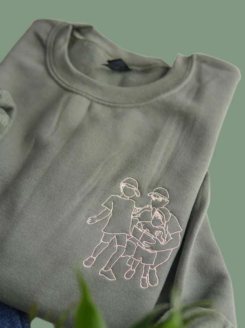 Father's Day Embroidered Photo Portrait Sweatshirt | Customized Portrait Gift for Dad | Happy Father's Day Keepsake