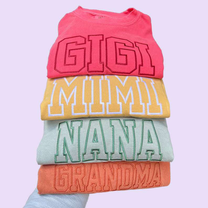 Comfort Colors Embroidered Grandma Shirt – Soft Fabric College Block Gift for New Grandmas