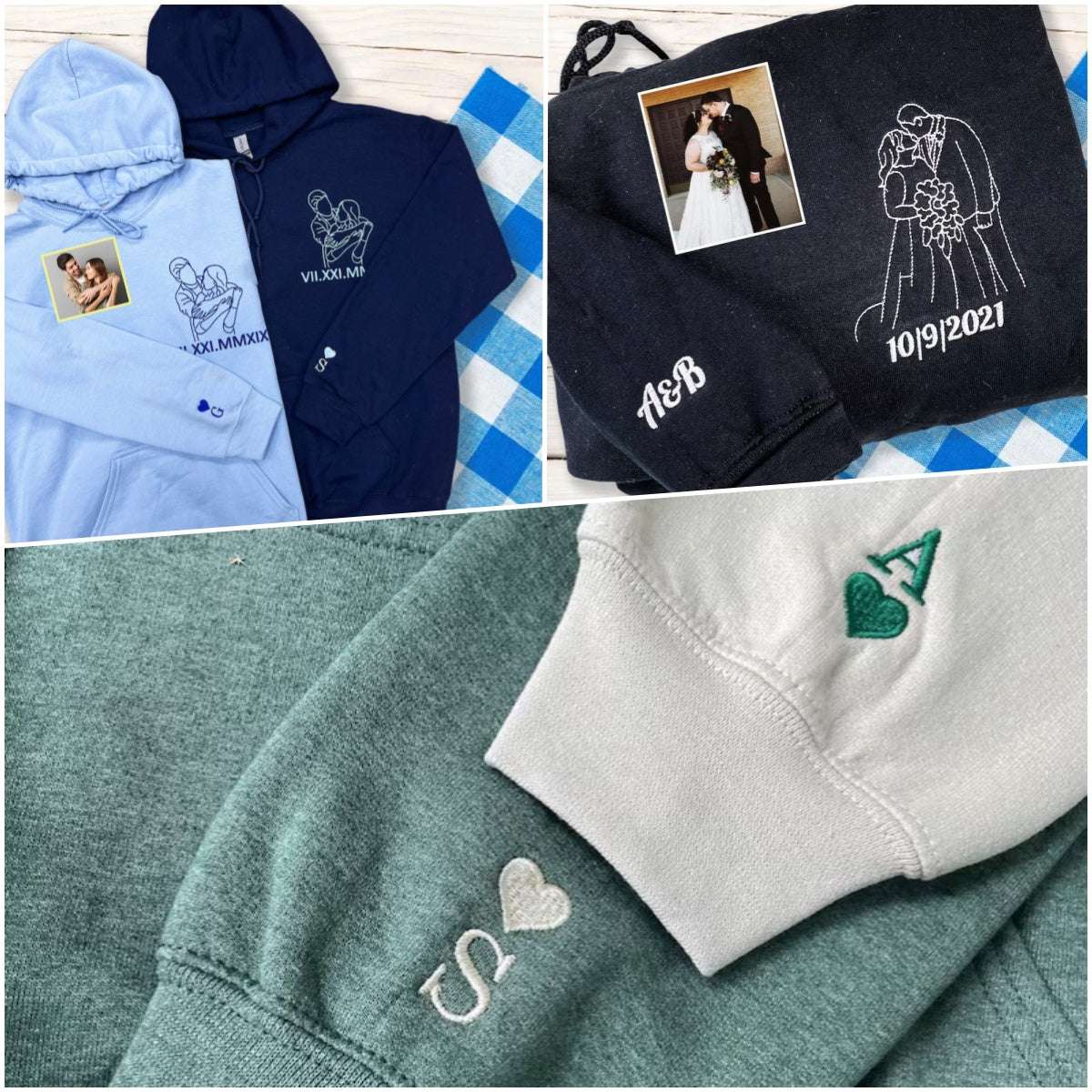 Custom Embroidered Portrait Sweatshirt from Photo | Matching Couples Embroidered Sweaters | Personalized Christmas Gift for Couples