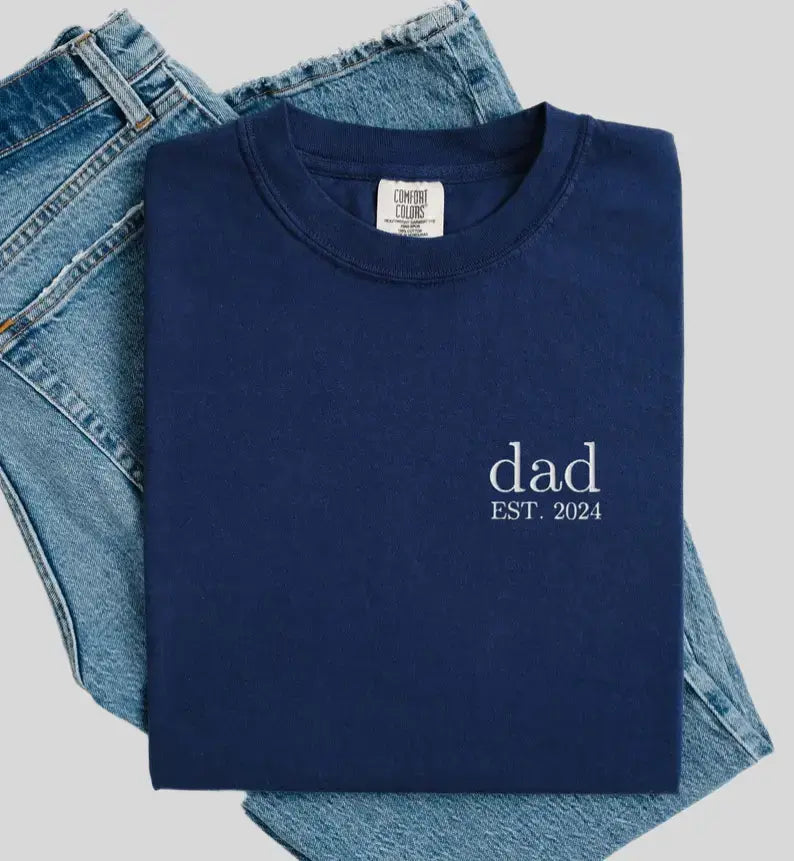 Minimalist Baby Reveal Custom Embroidered Crewneck for New Dads – Personalized Year + Father's Day Gift