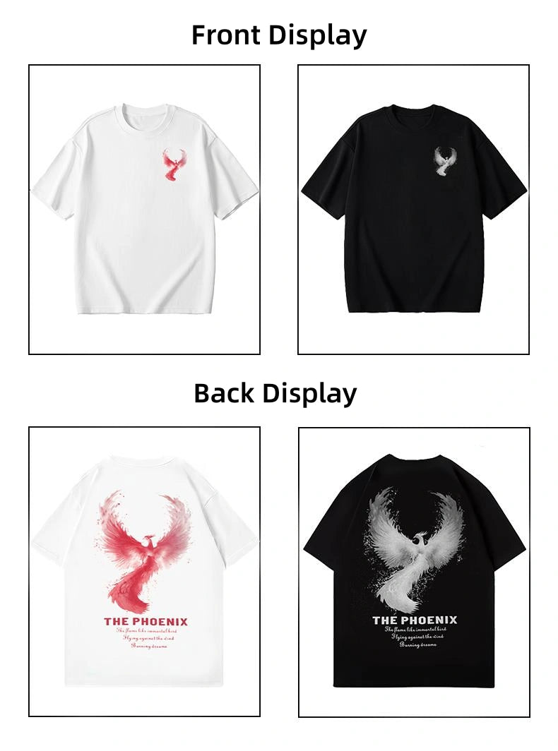 New Arrivals Summer Thermochromic Effect Phoenix Rebirth Print Pure Cotton Loose Crew Neck Couple Tee