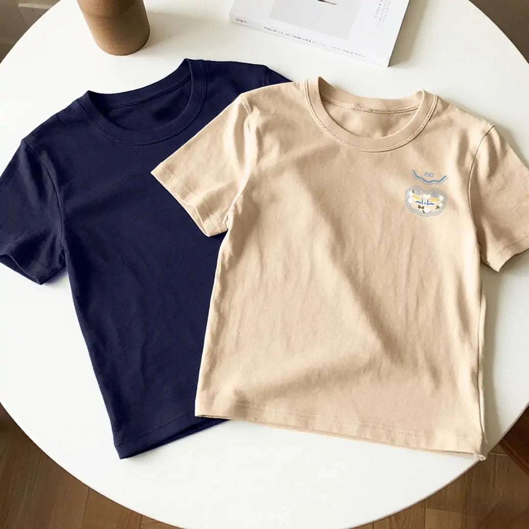 New Arrival Heavyweight Cotton T-shirt Auspicious Cloud Embroidery Symbolizing Good Luck and Happiness