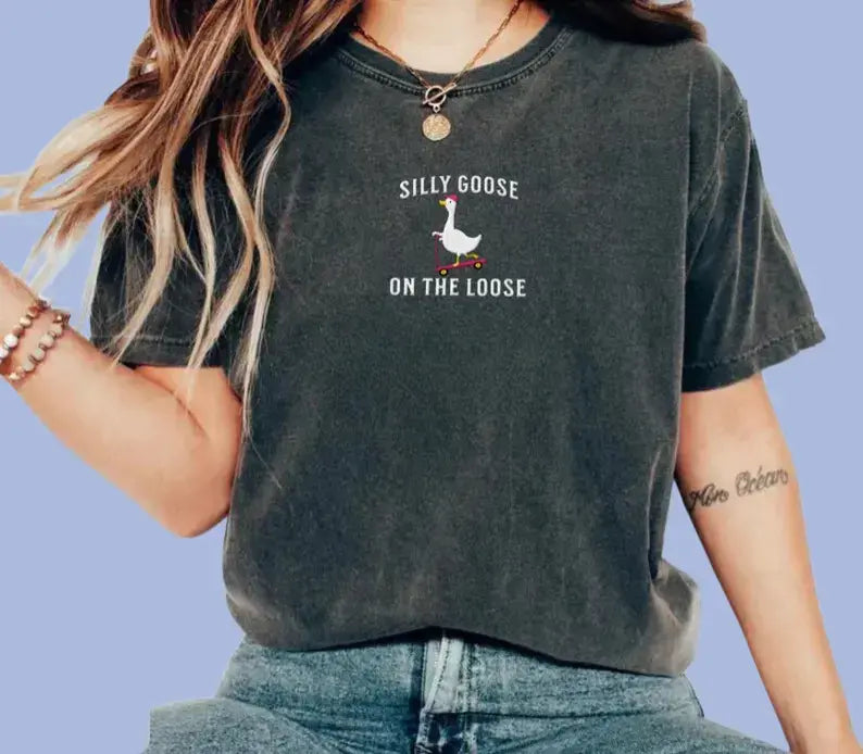 Embroidered Goose Crewneck Shirt – Silly On the Loose Funny T-Shirt Gift for Any Occasion