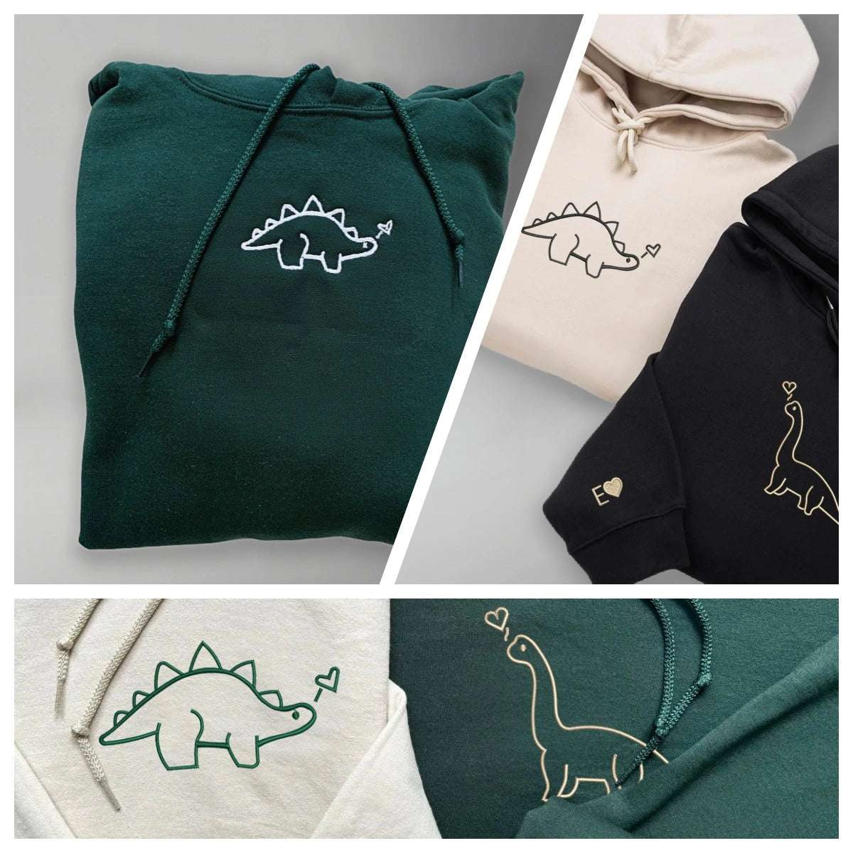 Make a Statement: Custom Dinosaurs Embroidered Matching Set of Couple Sweatshirt Hoodies