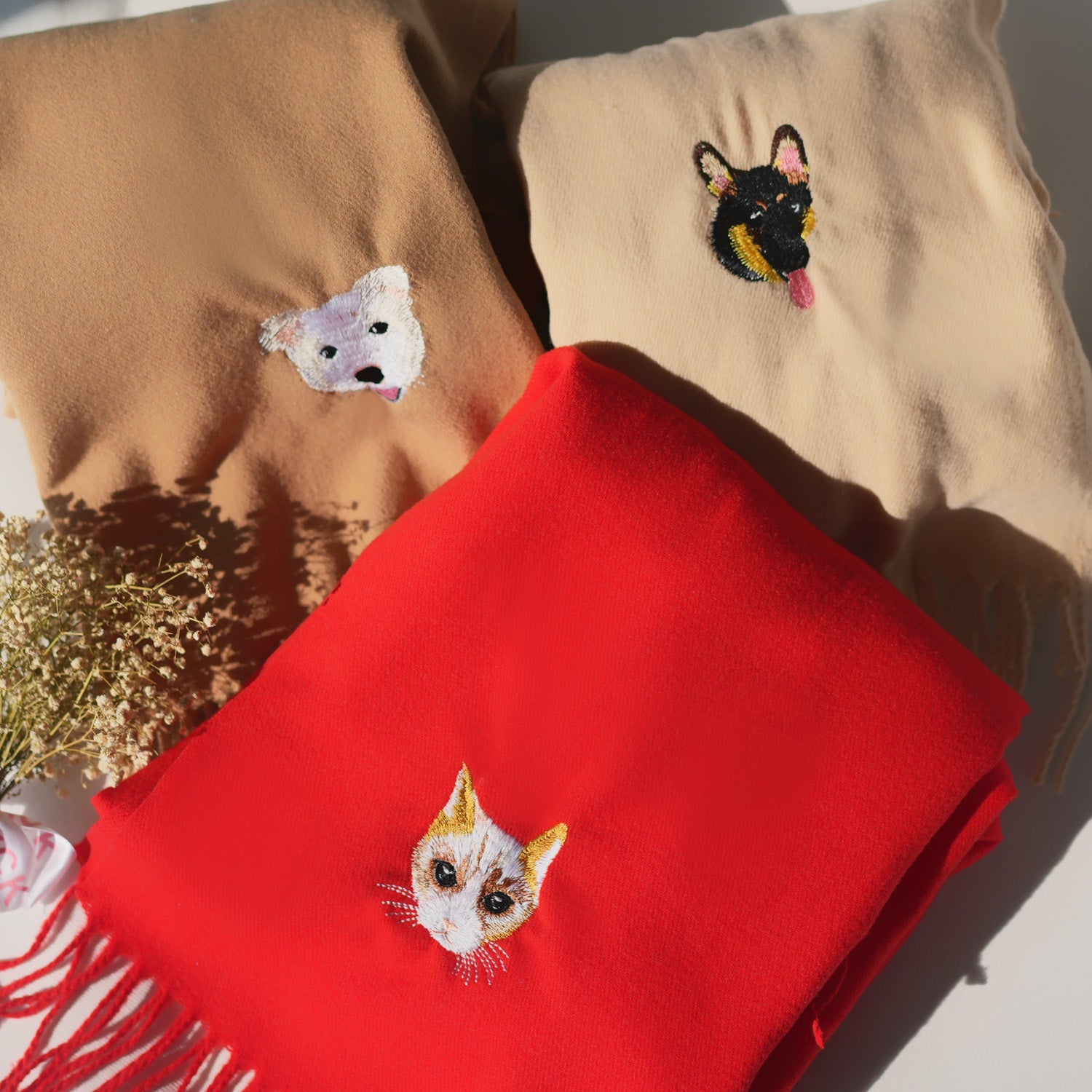 Custom Embroidered Pet Portrait Woven Scarf Best Gift For Friends custom-embroidered-pet-portrait-woven-scarf-best-gift-for-friends