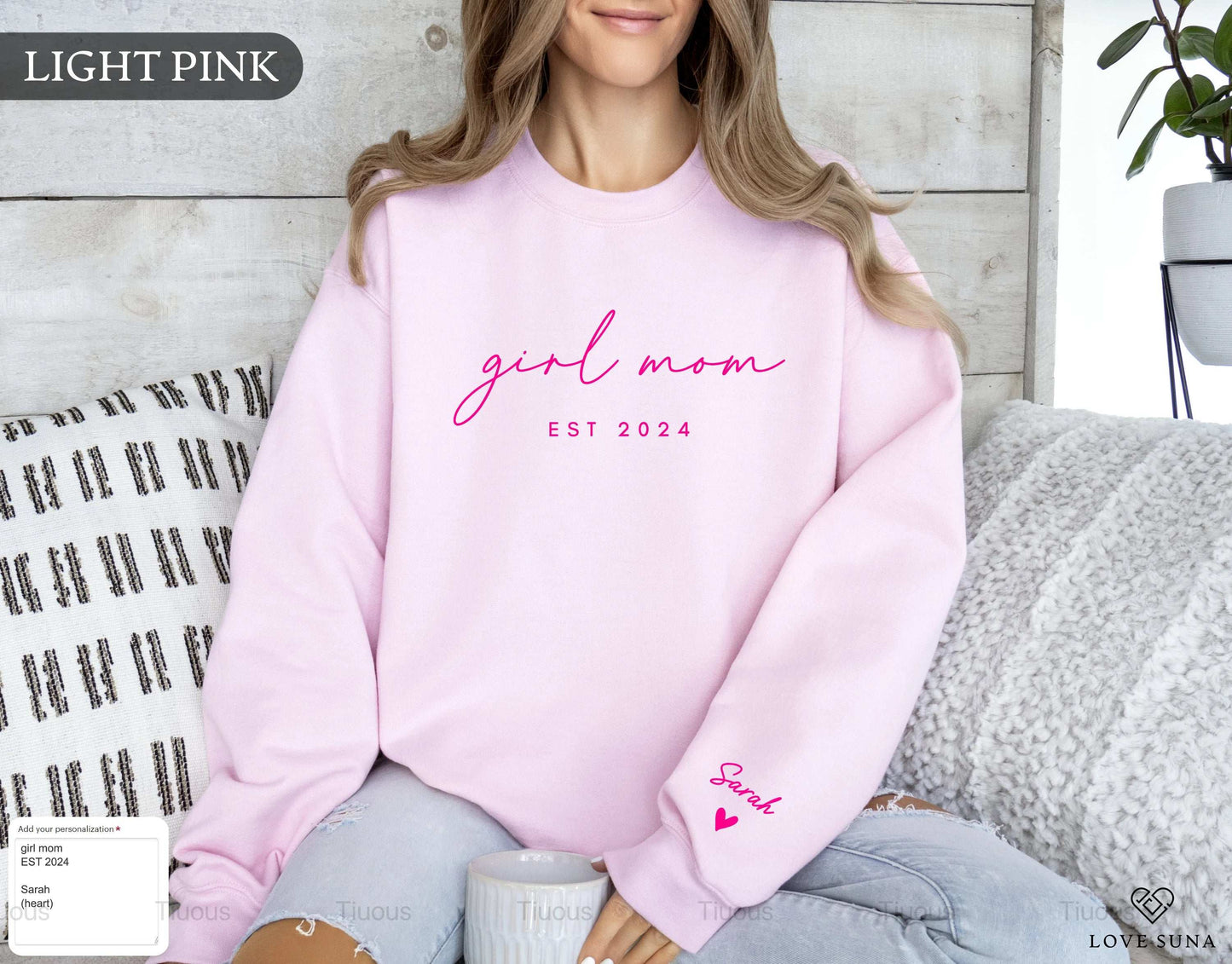 "Minimalist 'Mama Est' Sweater with Kid Names on Sleeve - Perfect Gift for Mom on Special Occasions"