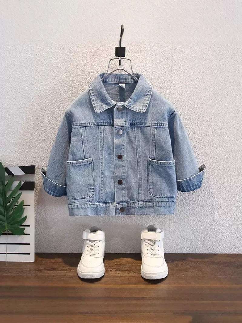 New Arrivals Vintage Children's Clothing washed denim jacket with customizable embroidery