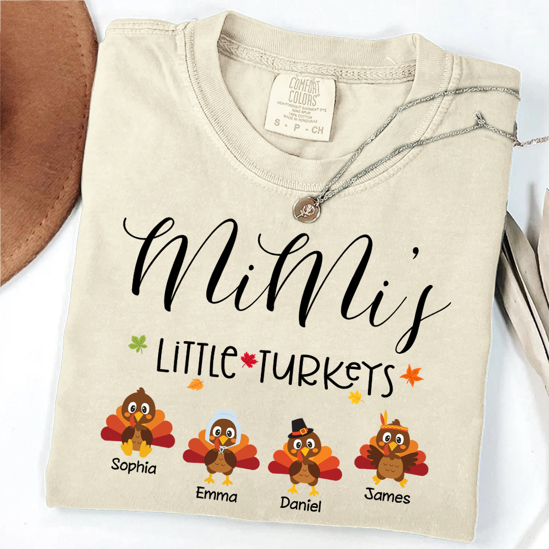 Comfort Colors® Personalized Mimi’s Little Turkey Thanksgiving With Grandkids Names