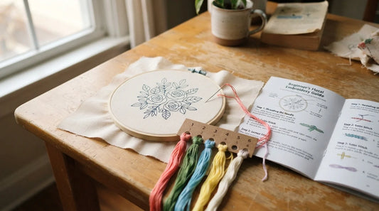 Open beginner embroidery kit with pre-printed fabric and hoop.