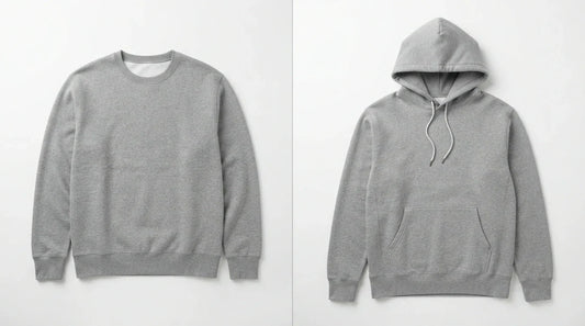 Sweatshirt and hoodie side by side design comparison.