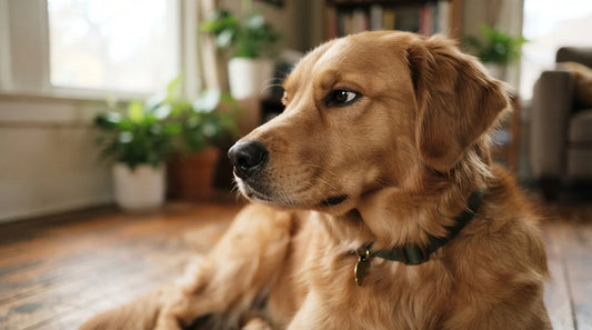 Dog side eye skeptical expression close-up.