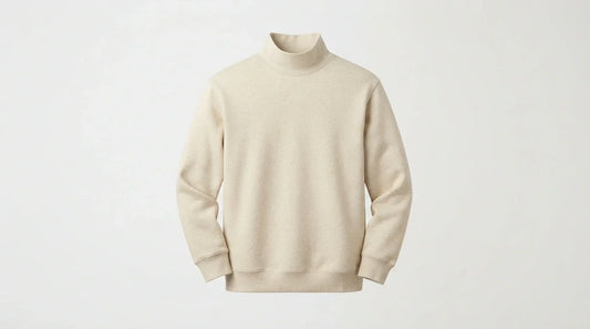 Mock neck sweatshirt with 2-inch standing collar.