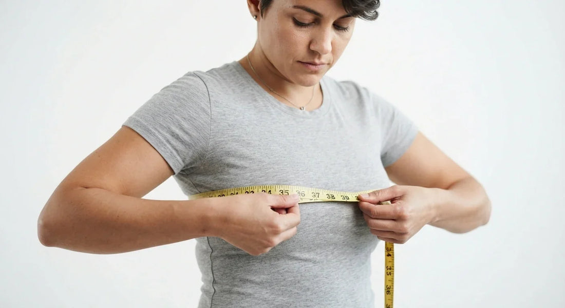 Measuring chest circumference for t‑shirt size.