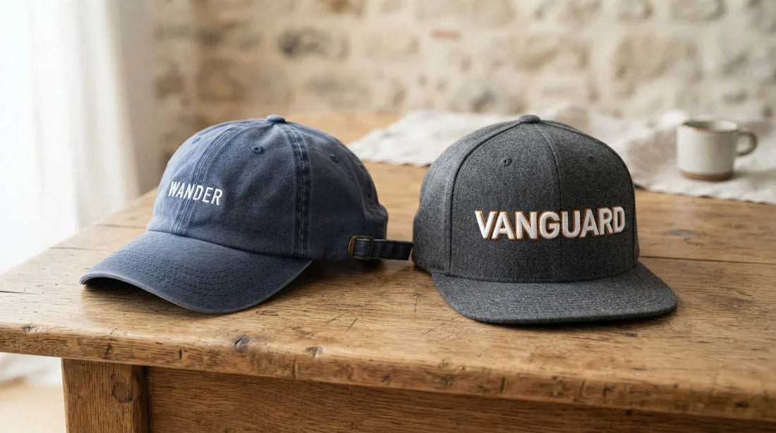  Unstructured dad hat compared to structured snapback side by side.