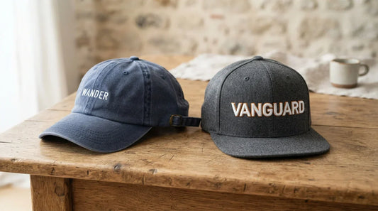 Unstructured dad hat compared to structured snapback side by side.