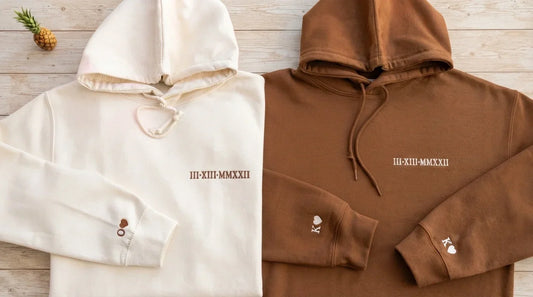 Custom embroidered anniversary hoodie with Roman numerals.
