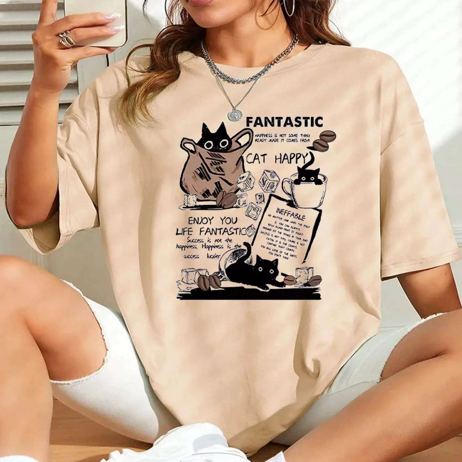 New Arrivals Short Sleeve Tee Heavyweight 230g Cotton FANTASTIC CAT Retro