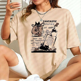 New Arrivals Short Sleeve Tee Heavyweight 230g Cotton FANTASTIC CAT Retro