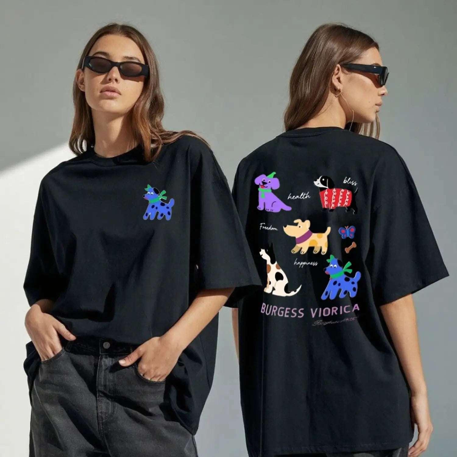 New Arrivals Heavy Embroidery 1.6 Million Stitches - Luminous Colorful Dog 99.99% Long-Staple Cotton 280g Soft Versatile T-Shirt