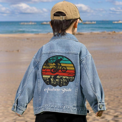 New Arrivals Vintage Children's Clothing washed denim jacket with customizable embroidery
