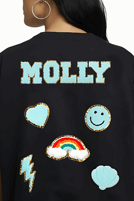 Customizable Name Embroidered Patches Tee, Sweatshirt & Hoodie - Personalized Apparel with Trendy Motifs