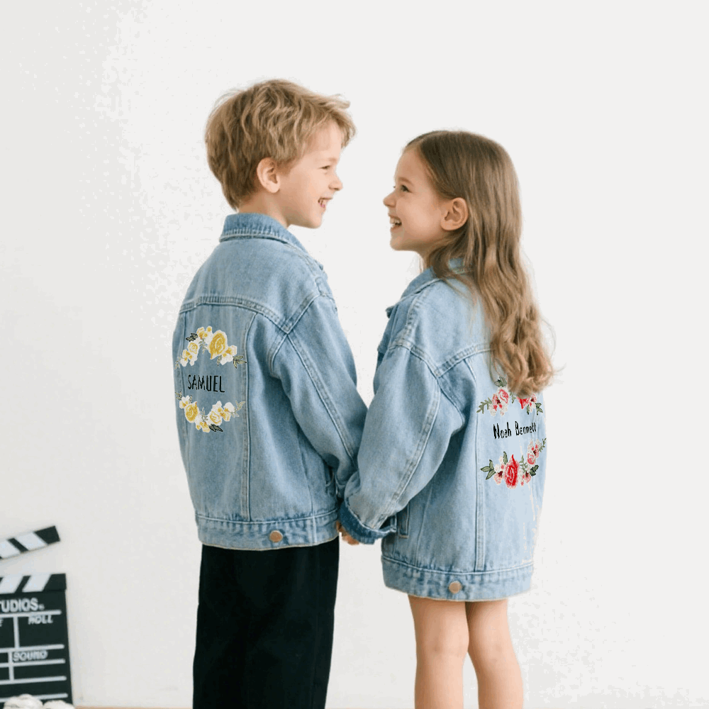 New Arrivals Vintage Children's Clothing washed denim jacket with customizable embroidery