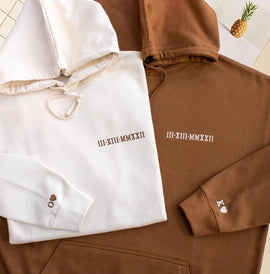 Couple's Anniversary Hoodie with Initials & Wedding Date - Roman Numeral Embroidered Gift