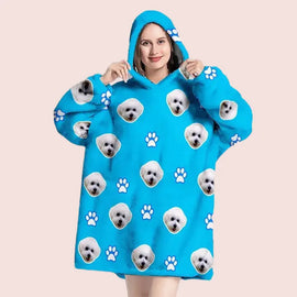 Custom Pocketed Hoodie Blanket | Personalized Oversized Wearable Blanket with Pet Photo | Cozy Snuggly Gift for Pet Lovers
