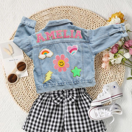 Personalized Kids Denim Jacket with Names | Easter Spring Fashion Outerwear for Toddler Girls & Boys