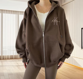 Swaggy Full Zip Hoodie – Custom Embroidered Team Vibe in Mocha for Him/Her!