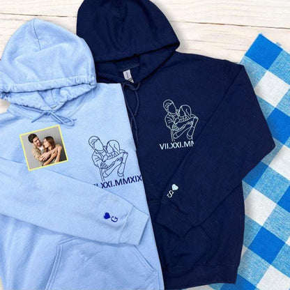 Custom Embroidered Portrait Sweatshirt from Photo | Matching Couples Embroidered Sweaters | Personalized Christmas Gift for Couples