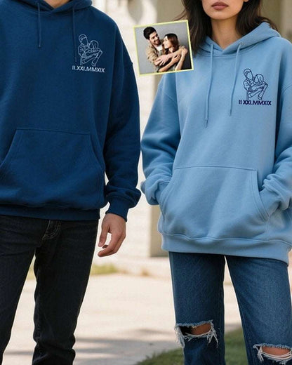 Custom Embroidered Portrait Sweatshirt from Photo | Matching Couples Embroidered Sweaters | Personalized Christmas Gift for Couples