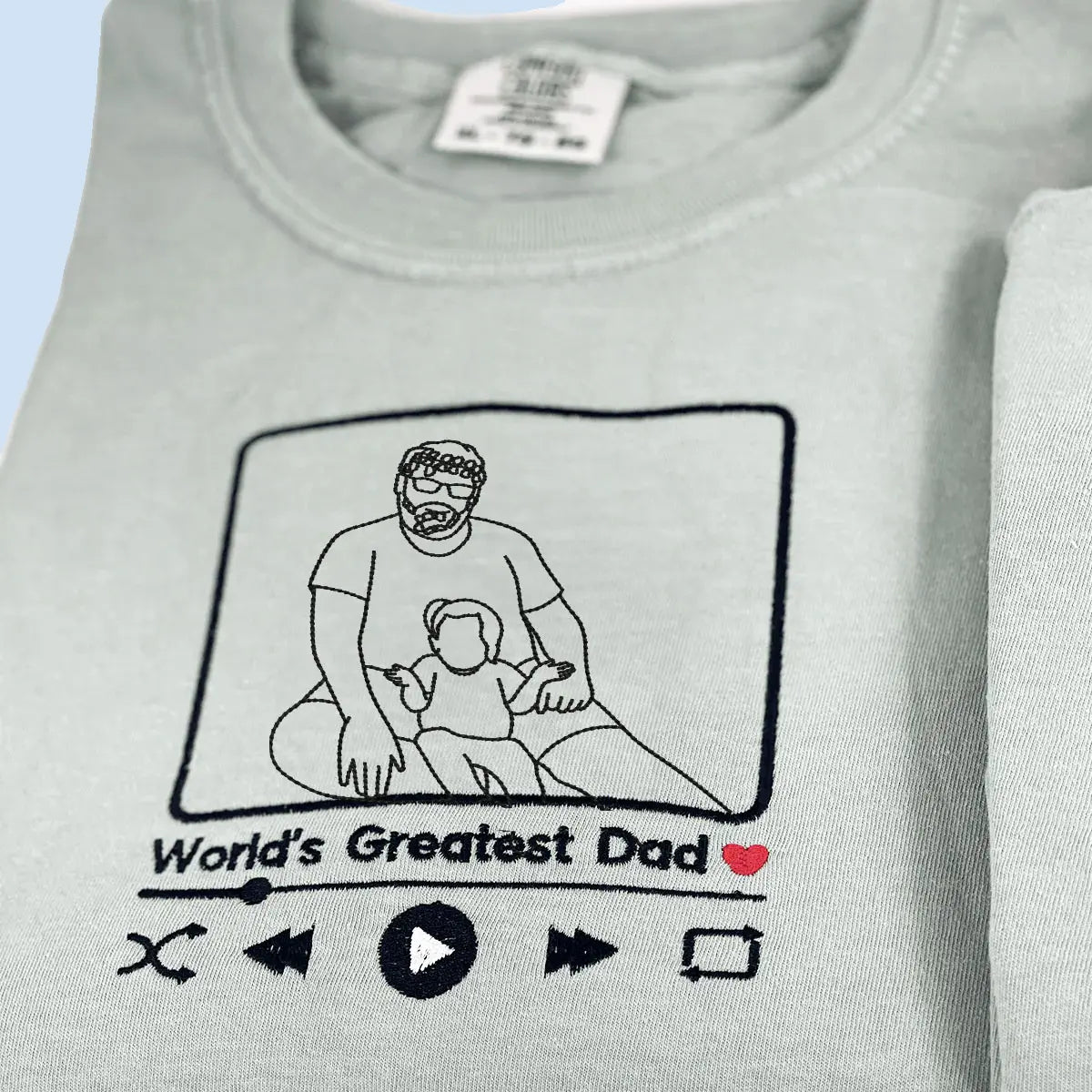 Personalized Dad T-Shirt | Father's Day Gift with Embroidered Photo Portrait | New Dad Sweatshirt & Hoodie Options