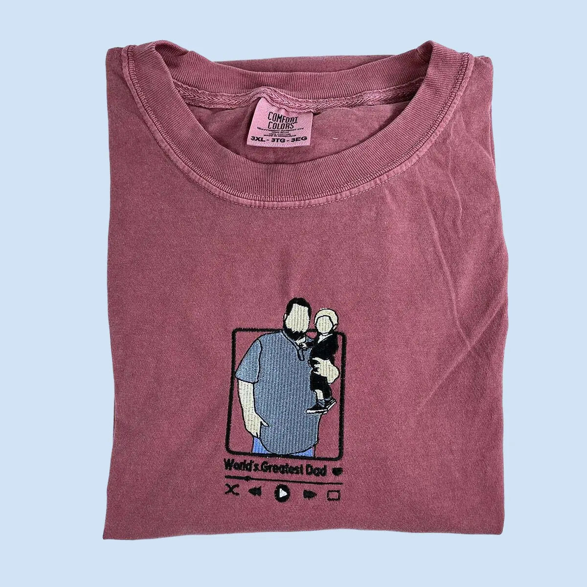 Personalized Dad T-Shirt | Father's Day Gift with Embroidered Photo Portrait | New Dad Sweatshirt & Hoodie Options