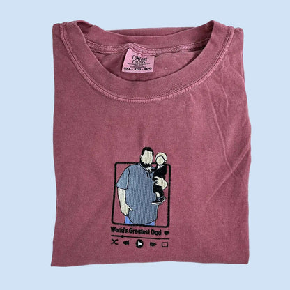 Personalized Dad T-Shirt | Father's Day Gift with Embroidered Photo Portrait | New Dad Sweatshirt & Hoodie Options