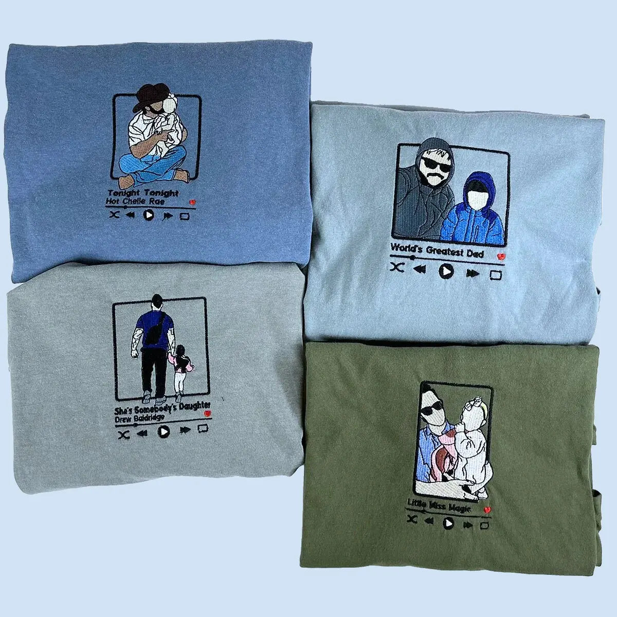 Personalized Dad T-Shirt | Father's Day Gift with Embroidered Photo Portrait | New Dad Sweatshirt & Hoodie Options