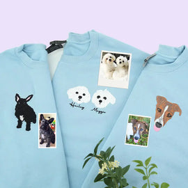 Custom Dog & Cat Embroidered Sweatshirt | Personalized Pet Portraits | Father’s Day Gift for Dog/Cat Dads | Custom Pet Name Sweatshirt