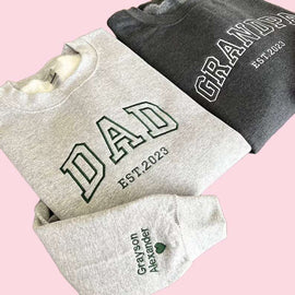 Dad Embroidered Sweatshirt – Name+Heart Sleeve & Est Date Gift for New Dads
