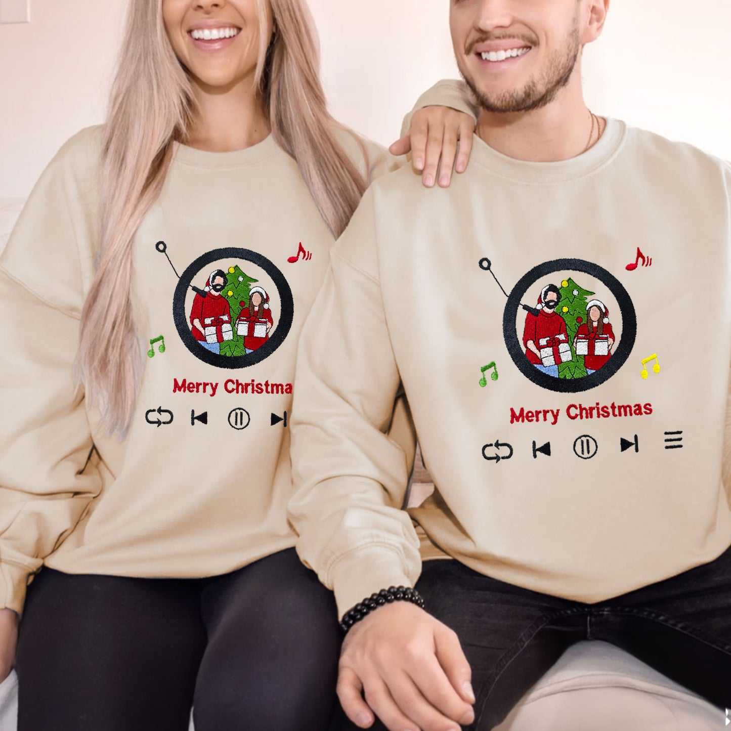Custom Embroidered Sweatshirt Portrait Music Player Couple Family Gift |  2025 New Arrivals