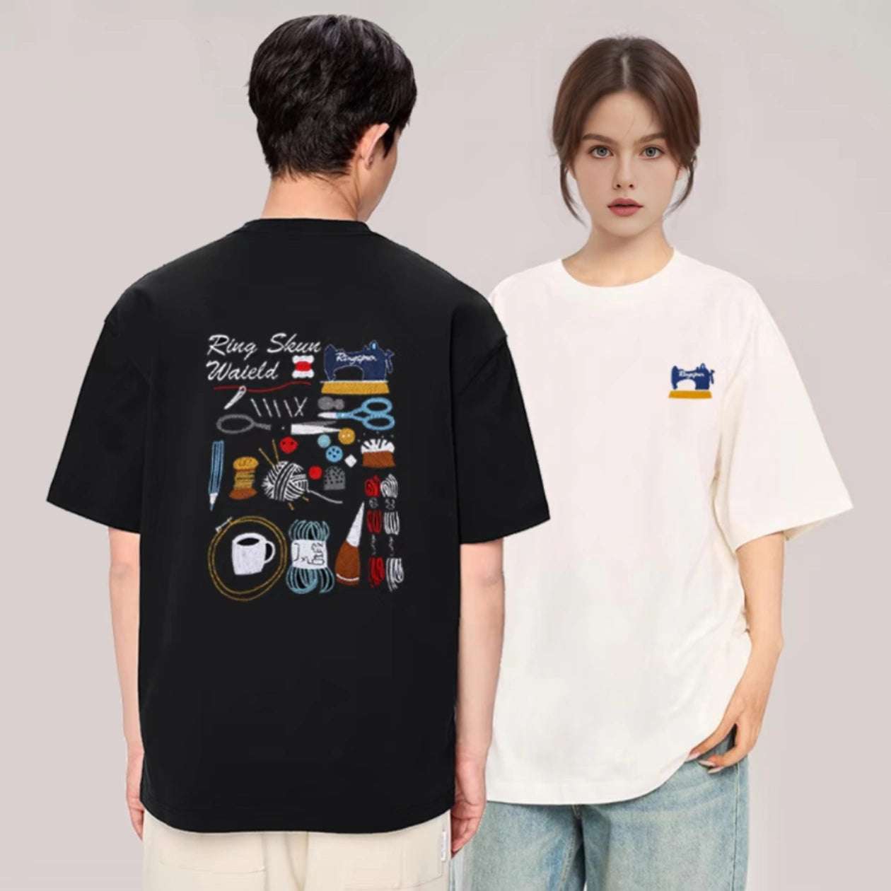 New Arrivals Summer Unisex Loose Short Sleeve:1.3 million - stitch high-quality Heavyweight Pure Cotton Embroidered Fashion T-Shirt