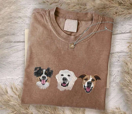 Custom Embroidered Pet T-Shirt with Dog Portrait | Ideal Gift for Dog Moms & Lovers