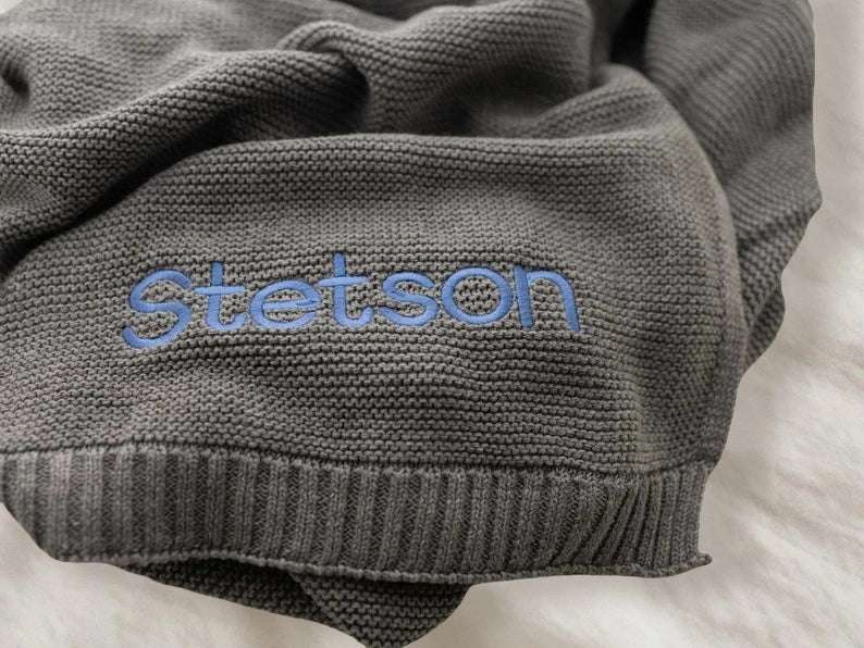 Personalized Knit Baby Blanket | Monogrammed Embroidery Baby Shower Gift | Cozy Stroller Blanket | Newborn Keepsake with Free Duties