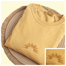 Trendy Embroidered Sun & Sunshine T-Shirt | Summer Boho Tee for Men & Women