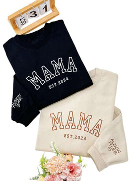 Thoughtful Custom Embroidered Mama Sweatshirt! Personalized with Names - Ideal for New Mamas, Pregnancy Reveals & Mother’s Day Presents