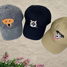 Custom Embroidered Pet Hat: Personalized with Dog/Cat Photo & Name | Unique Portrait Design