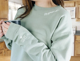 Custom Collar & Sleeve Embroidered Mama Sweatshirt with Kids Names