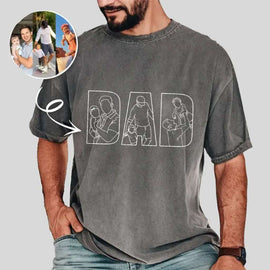 Photo-to-Portrait Custom Dad Shirt | Personalized Photo Outline Tee for Papa | Father's Day Gift