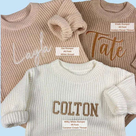 Keepsake Embroidered Knit Chunky Oversized Sweater Romper | Personalized Newborn Name Baby Infant Romper