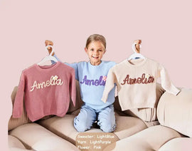 Embroidered Baby Name Sweater | Custom Knit Jumper & Cardigan
